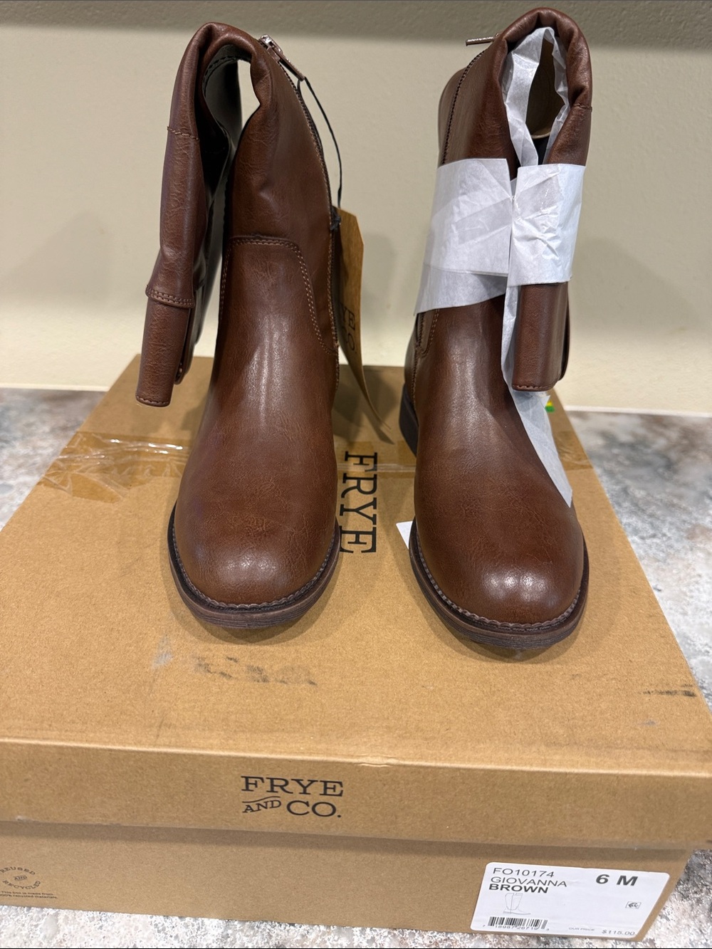 FRYE AND CO. Brown Leather Ankle Zip Heeled Boots